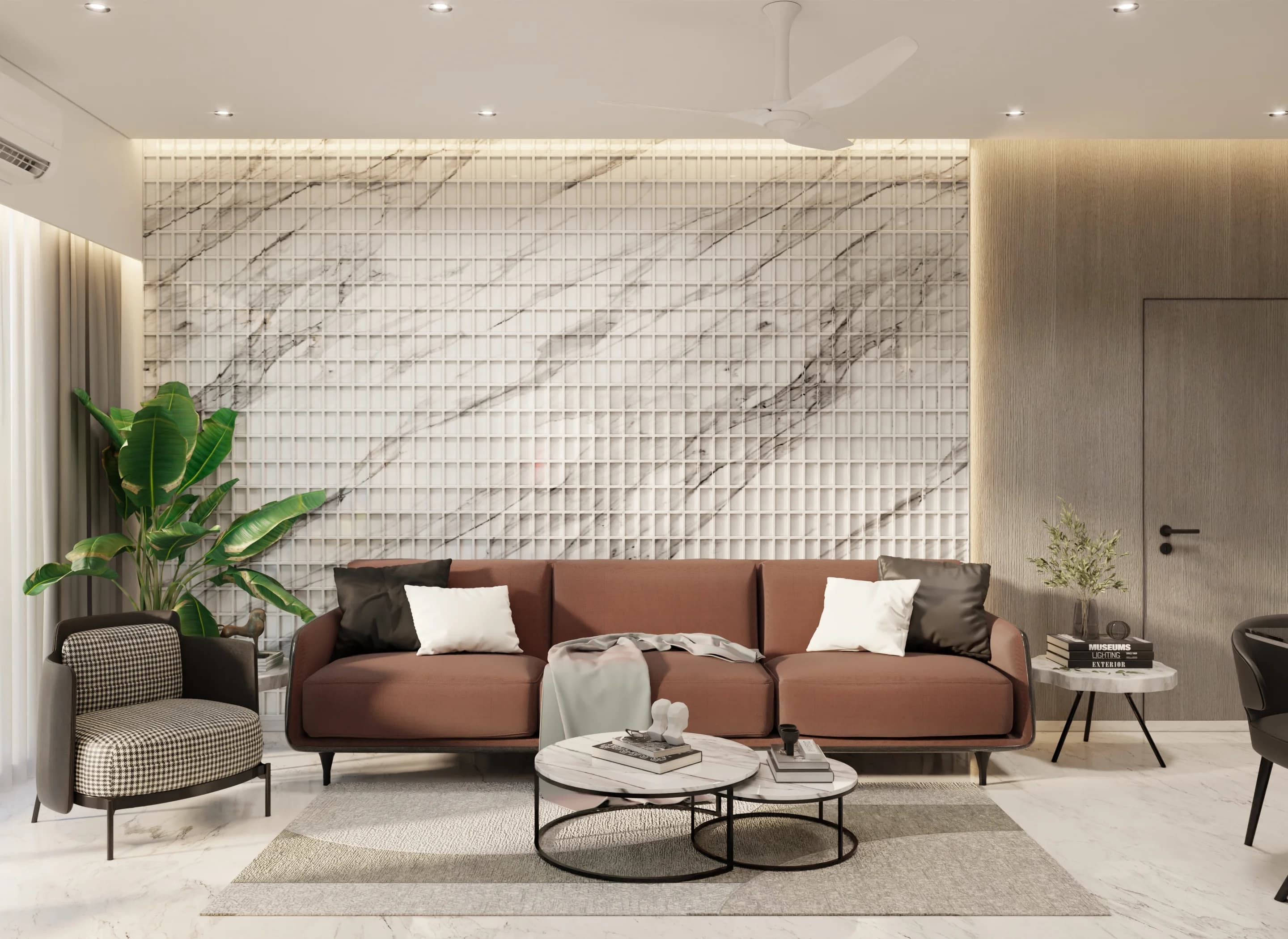 Photorealistic residential living room interior render by Studio 44